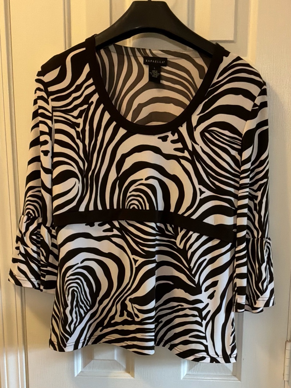 Rafaella Black & White Zebra-Print Scoop Neck Tunic